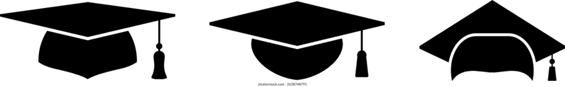 Graduation student black cap icon set. Graduation hat cap icons. Graduation hat cap flat icon for apps and websites