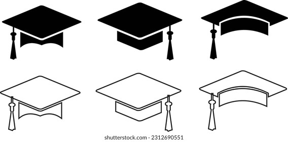 Graduation student black cap silhouette icon on white background