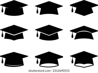 Graduation student black cap silhouette icon on white background