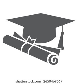 Graduation student black cap silhouette icon on white background