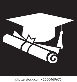Graduation student black cap silhouette icon on white background