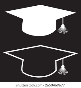 Graduation student black cap silhouette icon on white background