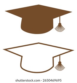 Graduation student black cap silhouette icon on white background