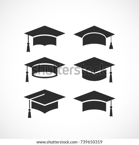 Graduation student black cap silhouette icon on white background