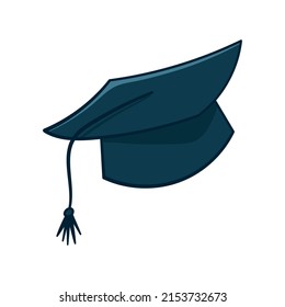 Graduation student cap colored doodle vector illustration. Isolated on white background