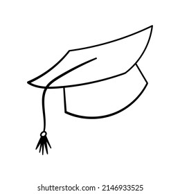 Graduation student cap simple hand drawn outline vector illustration. Isolated on white background