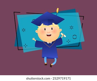 Graduation student with diploma. Happy boy jumping after graduation ceremony. Can be used for topics like academic, achievement, knowledge