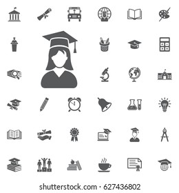 Graduation student icon girl on the white background. Education Vector Icon Set