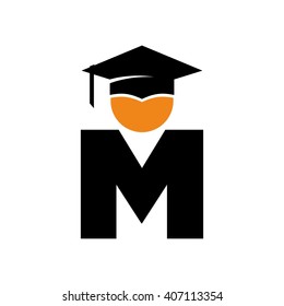graduation of student. logo vector. letter M logo.