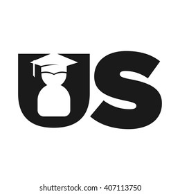 graduation of student. logo vector. letter U and S logo.