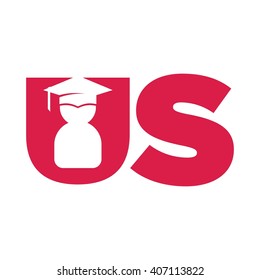 graduation of student. logo vector. letter U and S logo.