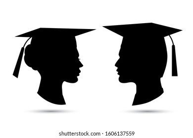 Graduation student profile vector illustration isolatedon white black silhouette