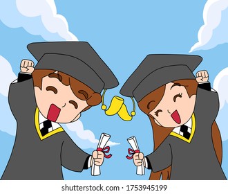 Graduation students isolated on background.vector illustration