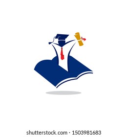 graduation success with a book logo vector icon ilustration, 