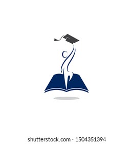 graduation success with a book logo vector icon ilustration, become successful by reading a book