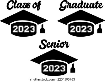 Graduation SVG Bundle 2023 Graduation Cap SVG Class of 2023 black and white design template, Car Window Sticker, POD, cover, Isolated Black Background
 svg