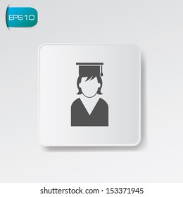 Graduation symbol on white button,vector