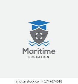 graduation symbol with steering wheel and ship for maritime nautical sailor education or school