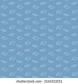 graduation symbols pattern, hat and scroll line icons on a blue background, back to school vector
