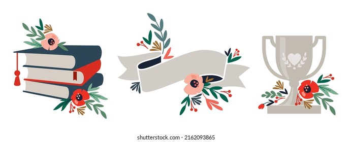 Graduation symbols vector illustration set