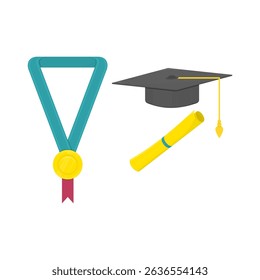 graduation theme. toga cap, graduation certificate, graduation badge. diploma. education theme. vector illustration