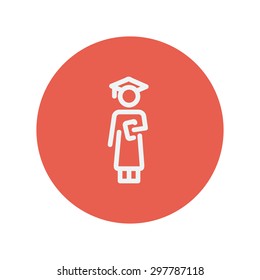 Graduation Thin Line Icon für Web und Mobile minimalistisches flaches Design. Vektorweißes Symbol im roten Kreis.