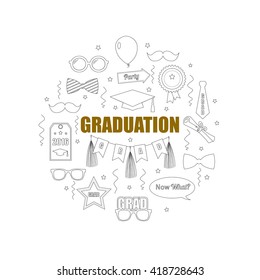 Graduation thin line icons vector set. Icon line elements for graduation invitation, card, print, poster.