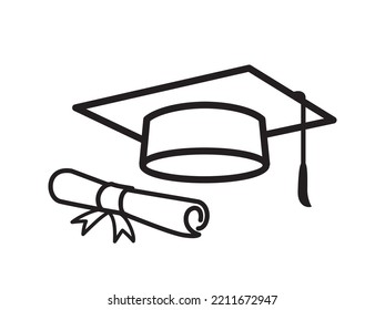 Graduación Toga Hat Vector, ilustración de contorno aislada en blanco