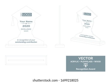 Graduation Trophy Vector Template, Student trophy Distinction Award, Recognition trophy Award