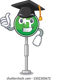 Graduation turn left cartoon on side mascot road