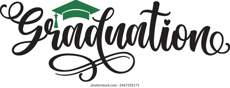 Graduation typography clip art design on plain white transparent isolated background for card, shirt, hoodie, sweatshirt, apparel, tag, mug, icon, poster or badge