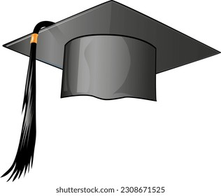 Graduation university or college black cap  realistic vector illustration isolated on white background. 