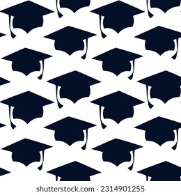 Graduation university or college black cap, seamless pattern vector background for wallpaper, wrapping paper, banner, backdrop, ceremony, university.