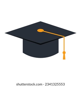 Graduation university or college black cap vector illustration isolated on white background. Element for degree ceremony and educational programs design.