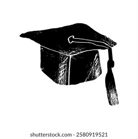Graduation university or college black cap textured vector illustration isolated on white background. Element for degree ceremony and educational programs design.