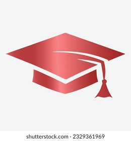  Graduation university or college red cap isolated on white background. Graduate college, high school, Academic, or university cap. Hat for degree ceremony. vector illustration.