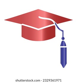  Graduation university or college red cap isolated on white background. Graduate college, high school, Academic, or university cap. Hat for degree ceremony. vector illustration.