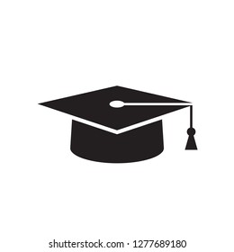 Graduation university hat - black icon on white background vector illustration for website, mobile application, presentation, infographic. Education concept sign. Graphic design element. 