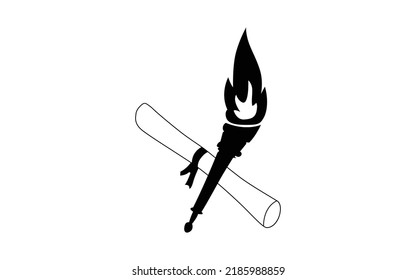Graduation vector graphics with flame handle solid icon in black color