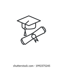 Graduation Vector Icon Graduation Hat And Degree Diploma Document Education Icon