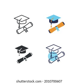 graduation vector icon graduation hat and degree diploma document education icon