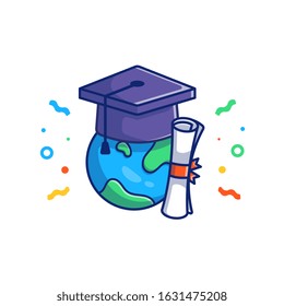 Graduation Vector Icon Illustration. Graduation Cap And Diploma. Education Icon Concept White Isolated. Flat Cartoon Style Suitable for Web Landing Page, Banner, Flyer, Sticker, Card, Background