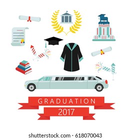 Graduation vector icon set of graduation celebration ceremony elements.  Finish education concept