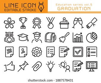 Graduation Vector Icon Set. Editable Line Stroke.