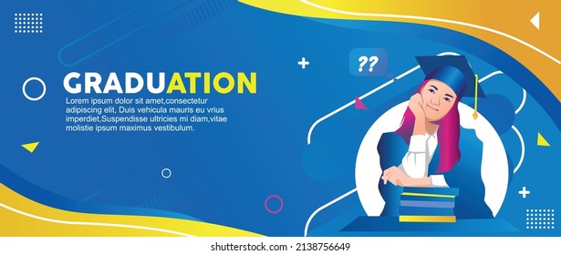 Graduation Vector Illustration, Graduate School, Confetti graduate hat, diploma.banner for website.