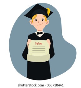 Graduation Vector Illustration. Student with diploma cartoon character