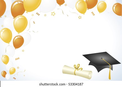 Graduation Vector with Orange, Yellow, and Gold Color Theme