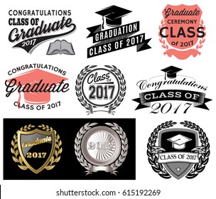 Graduation Vector Set Class Of 2017, Congrats Grad Congratulations Graduate