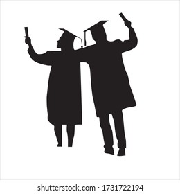 Graduation vector in silhouette isolated in white.