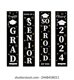 Graduation vertical signs. Graduates class of 2024.  Grad party decorations.  Vector template